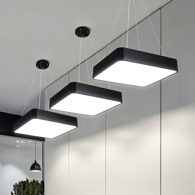 Contemporary Black Acrylic Led Pendant Light For Office - Square Chandelier Design / 14 White