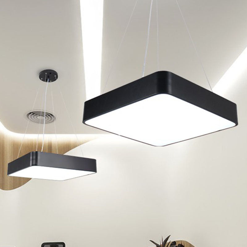 Contemporary Black Acrylic Led Pendant Light For Office - Square Chandelier Design