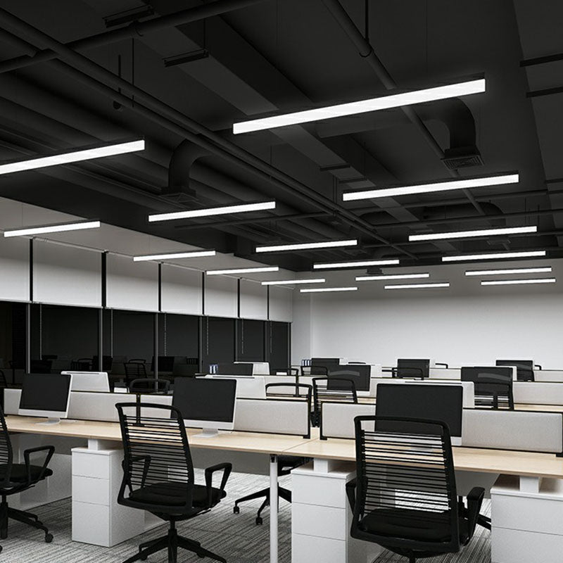 Sleek Black Linear Chandelier: Simplicity Acrylic Led Pendant Light For Office