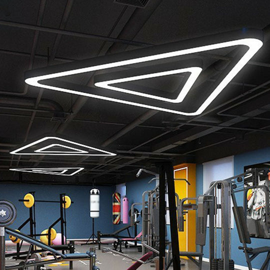 Contemporary Led Gym Chandelier - Modern Triangular Acrylic Suspension Light (Black)