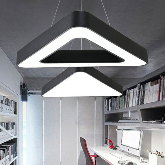 Minimalist Black Triangle Chandelier: Conference Room Pendant Light With Acrylic Panels And Led Glow