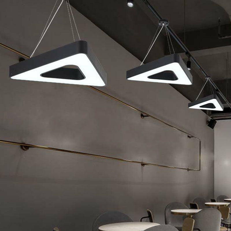 Minimalist Black Triangle Chandelier: Conference Room Pendant Light With Acrylic Panels And Led Glow