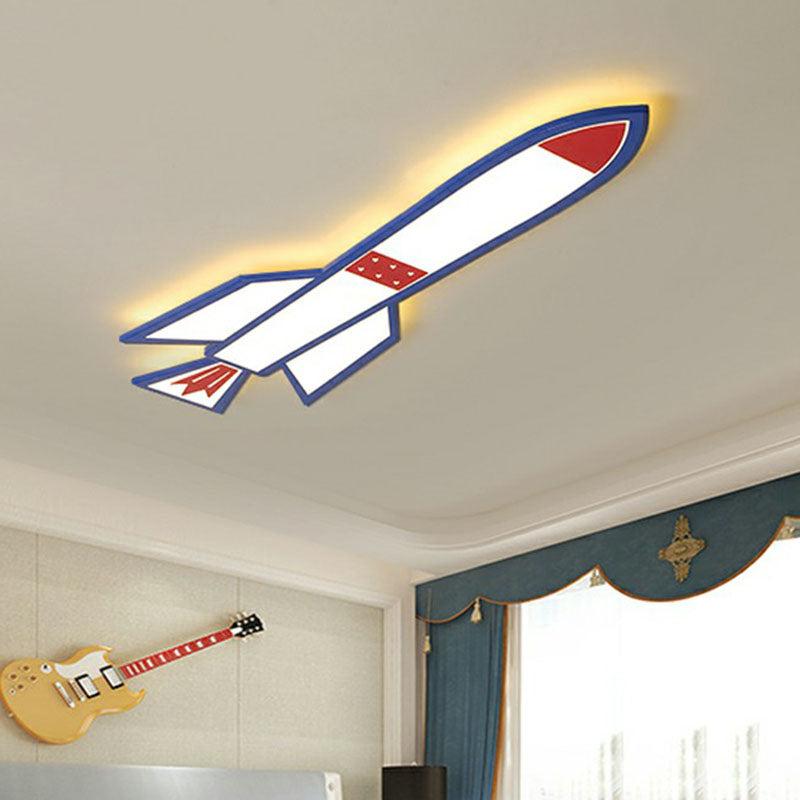 Rocket Child Room Led Flush Mount Ceiling Light In Blue - Simplicity And Acrylic Design