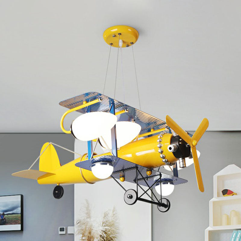 Yellow Cartoon Led Ceiling Light: Jet-Shaped Child Room Chandelier Pendant With Metallic Finish