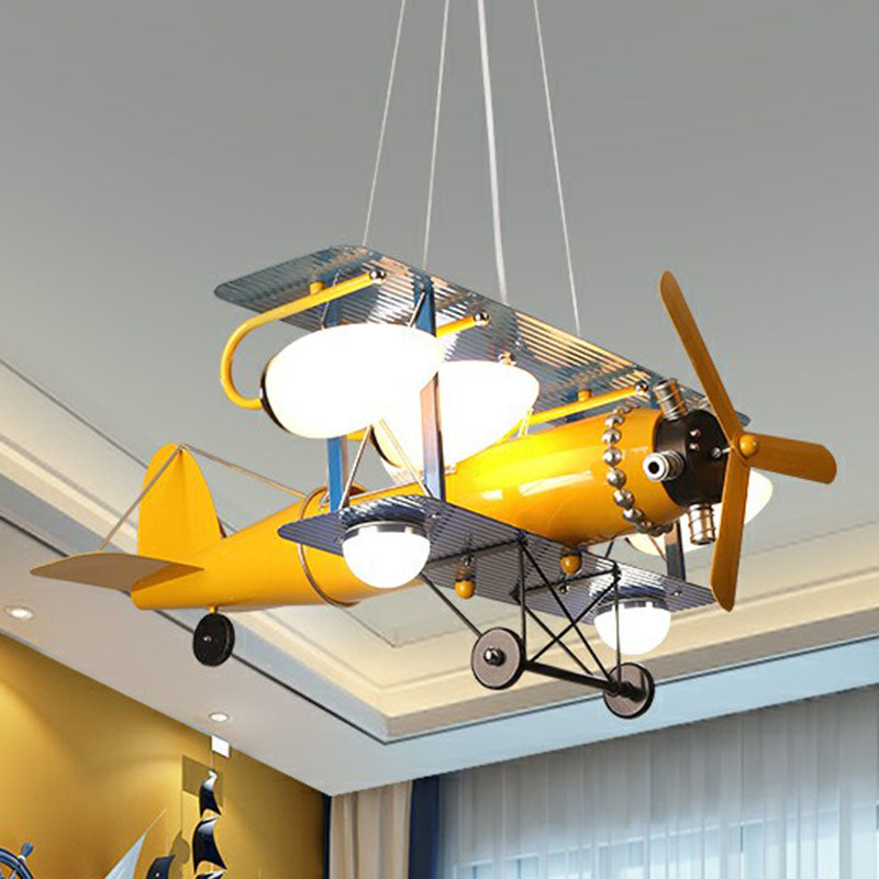 Yellow Cartoon Led Ceiling Light: Jet-Shaped Child Room Chandelier Pendant With Metallic Finish