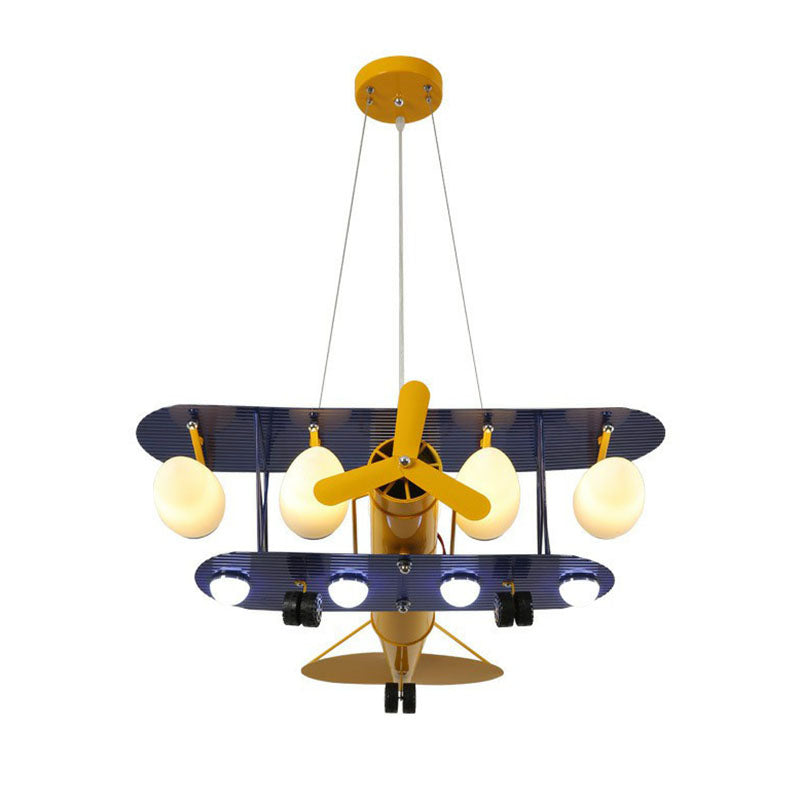 Yellow Cartoon Jet Plane Chandelier Metallic Led Hanging Light For Kindergarten