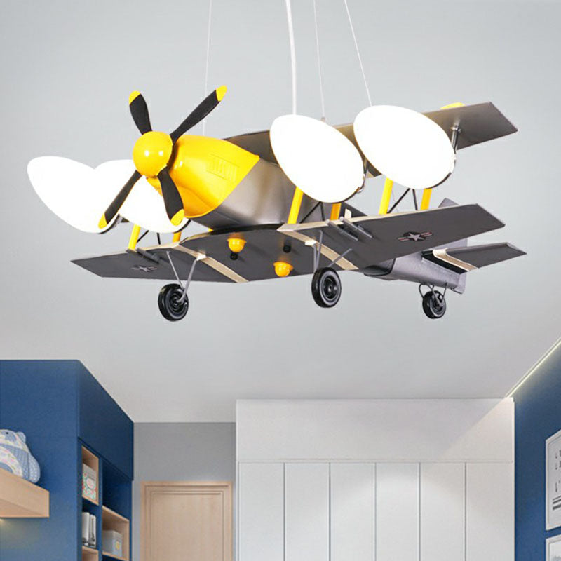 Childrens Jet Shape Metallic Led Suspension Lighting - Grey Chandelier For Childs Room