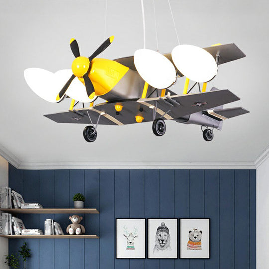 Childrens Jet Shape Metallic Led Suspension Lighting - Grey Chandelier For Childs Room