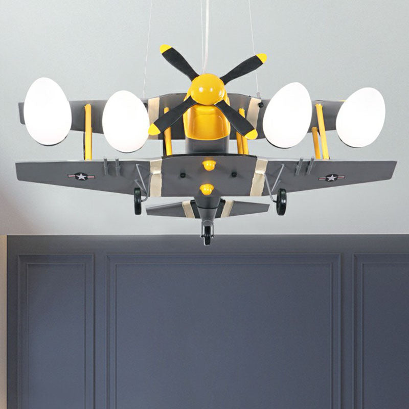 Childrens Jet Shape Metallic Led Suspension Lighting - Grey Chandelier For Childs Room