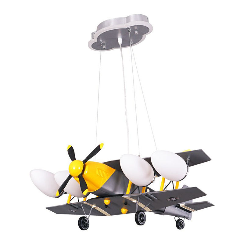 Childrens Jet Shape Metallic Led Suspension Lighting - Grey Chandelier For Childs Room