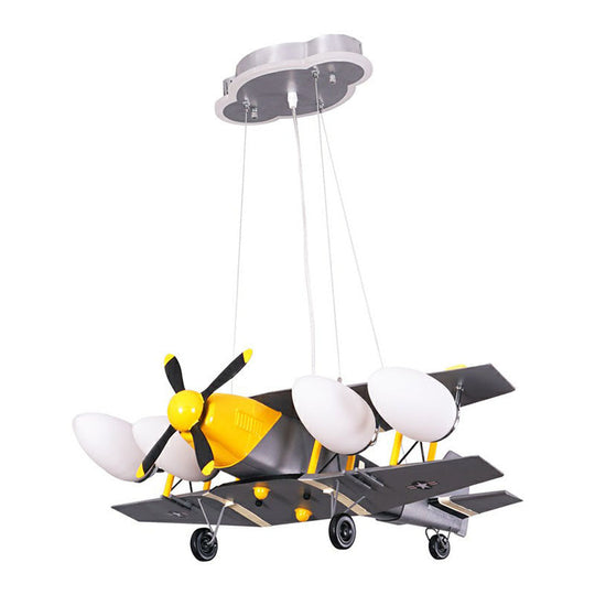 Childrens Jet Shape Metallic Led Suspension Lighting - Grey Chandelier For Childs Room