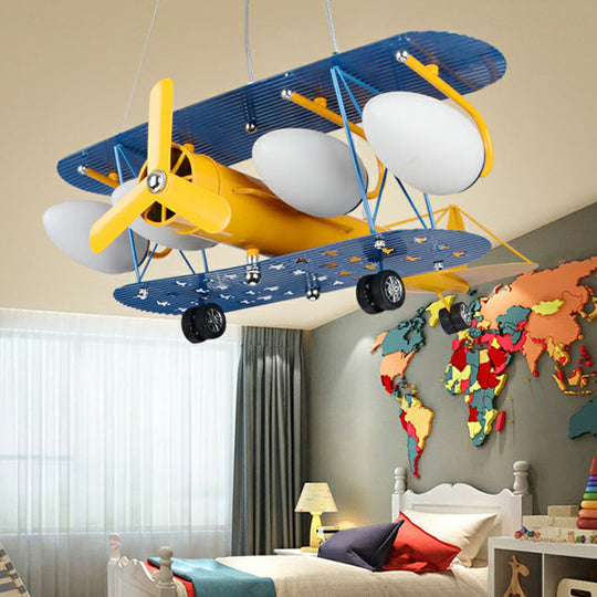 Metallic Yellow Jet Plane Led Suspension Light - Kids Style Chandelier