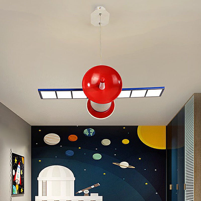 Red Led Satellite Ceiling Light For Childrens Bedroom - Space-Themed Acrylic Chandelier