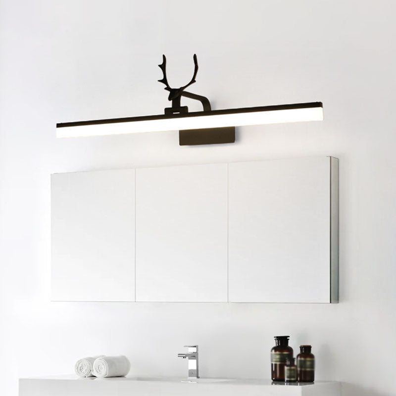 Rustic Led Wall Sconce Light: Metallic Vanity Lighting With Antler Decor