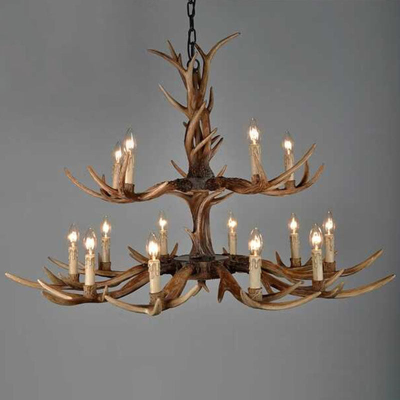 Brown Resin Chandelier Light Fixture - Traditional Antler Ceiling Lighting For Living Room 15 /