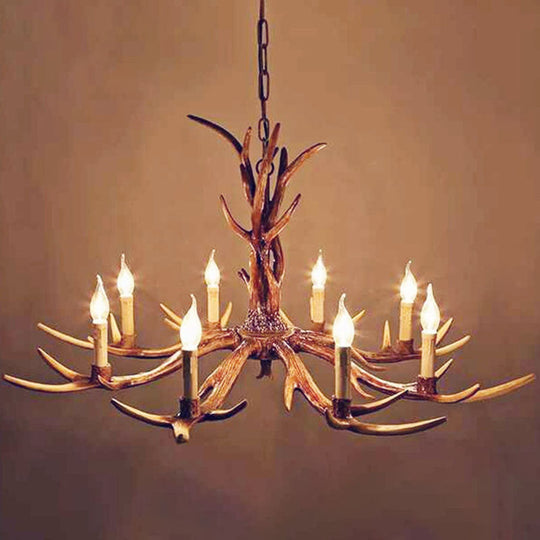 Brown Resin Chandelier Light Fixture - Traditional Antler Ceiling Lighting For Living Room