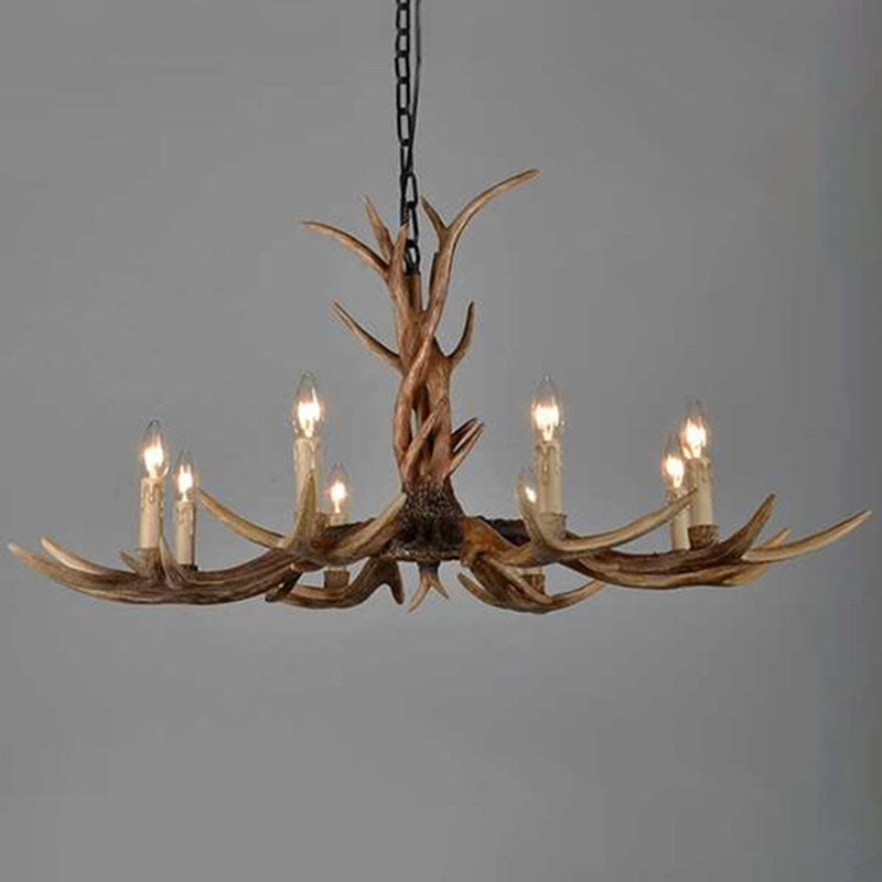 Brown Resin Chandelier Light Fixture - Traditional Antler Ceiling Lighting For Living Room