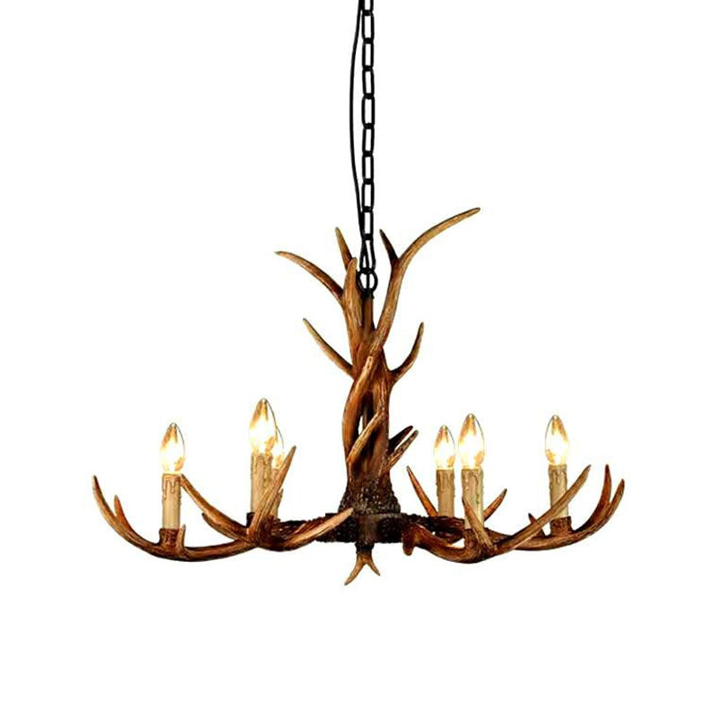 Brown Resin Chandelier Light Fixture - Traditional Antler Ceiling Lighting For Living Room