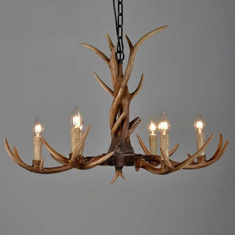 Brown Resin Chandelier Light Fixture - Traditional Antler Ceiling Lighting For Living Room