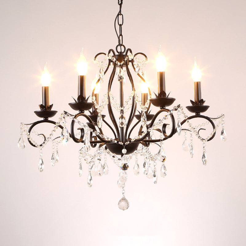 Traditional Black Metallic Pendant Chandelier With Crystal Accents - 6/8 Lights