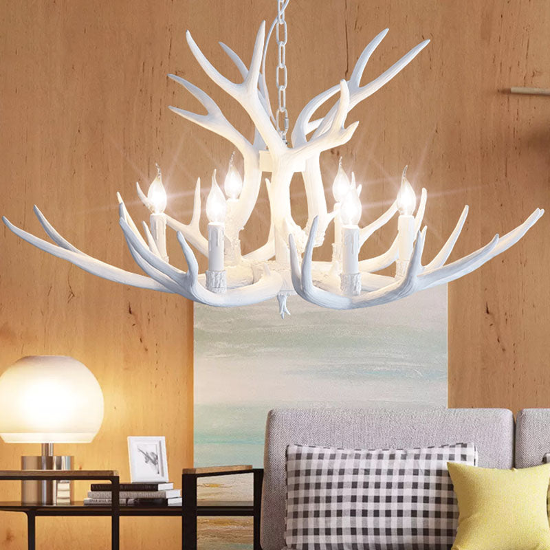 Retro-Style White Resin Antler Chandelier Pendant Light For Living Room