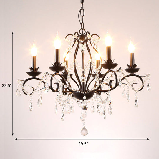 Traditional Black Metallic Pendant Chandelier With Crystal Accents - 6/8 Lights