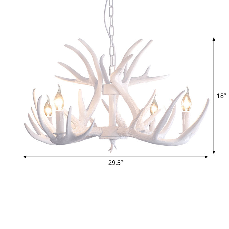 Retro-Style White Resin Antler Chandelier Pendant Light For Living Room