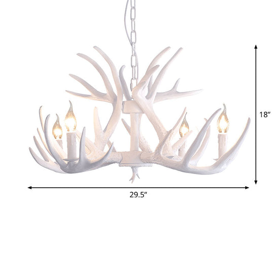 Retro-Style White Resin Antler Chandelier Pendant Light For Living Room