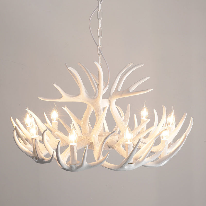 Retro-Style White Resin Antler Chandelier Pendant Light For Living Room