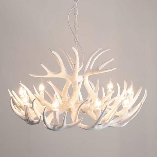 Retro-Style White Resin Antler Chandelier Pendant Light For Living Room