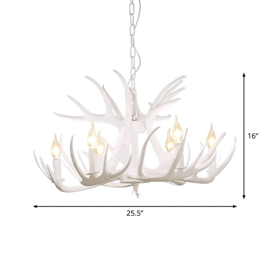 Retro-Style White Resin Antler Chandelier Pendant Light For Living Room