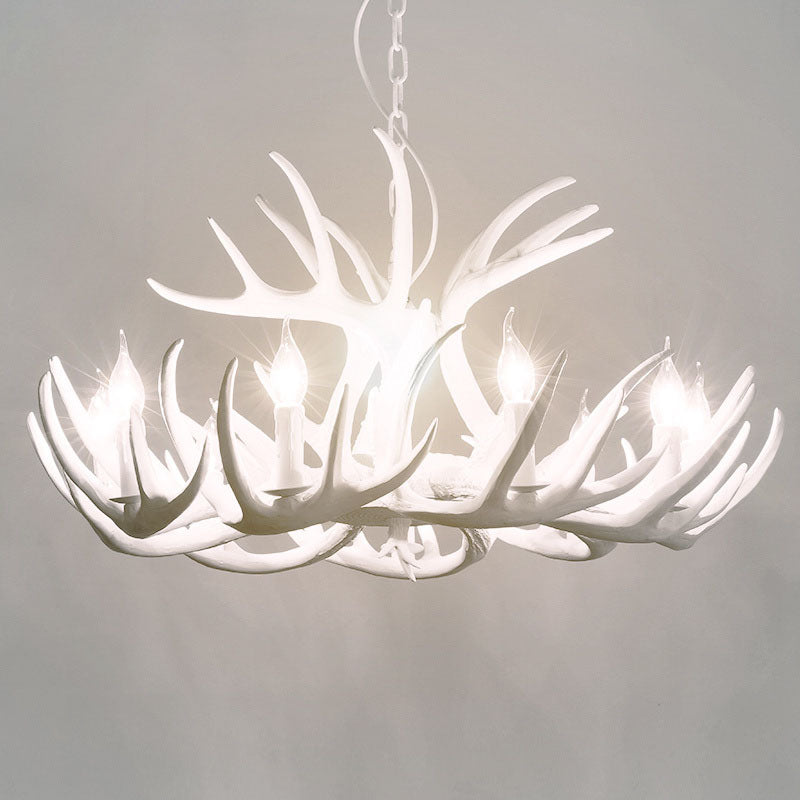 Retro-Style White Resin Antler Chandelier Pendant Light For Living Room