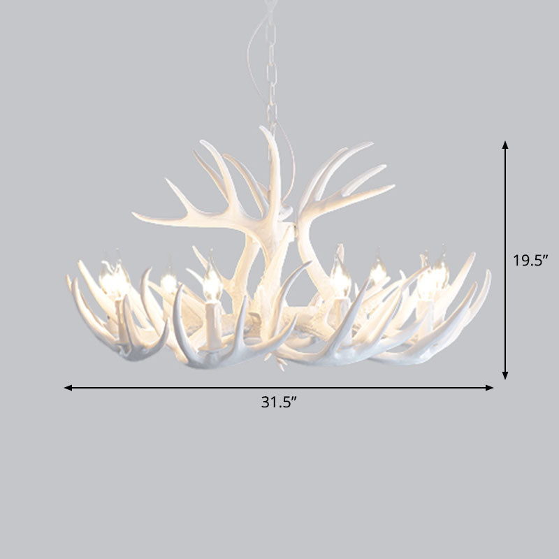 Retro-Style White Resin Antler Chandelier Pendant Light For Living Room