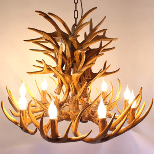 Rustic Deer Horn Chandelier For Living Room - Resin Suspension Lighting Fixture