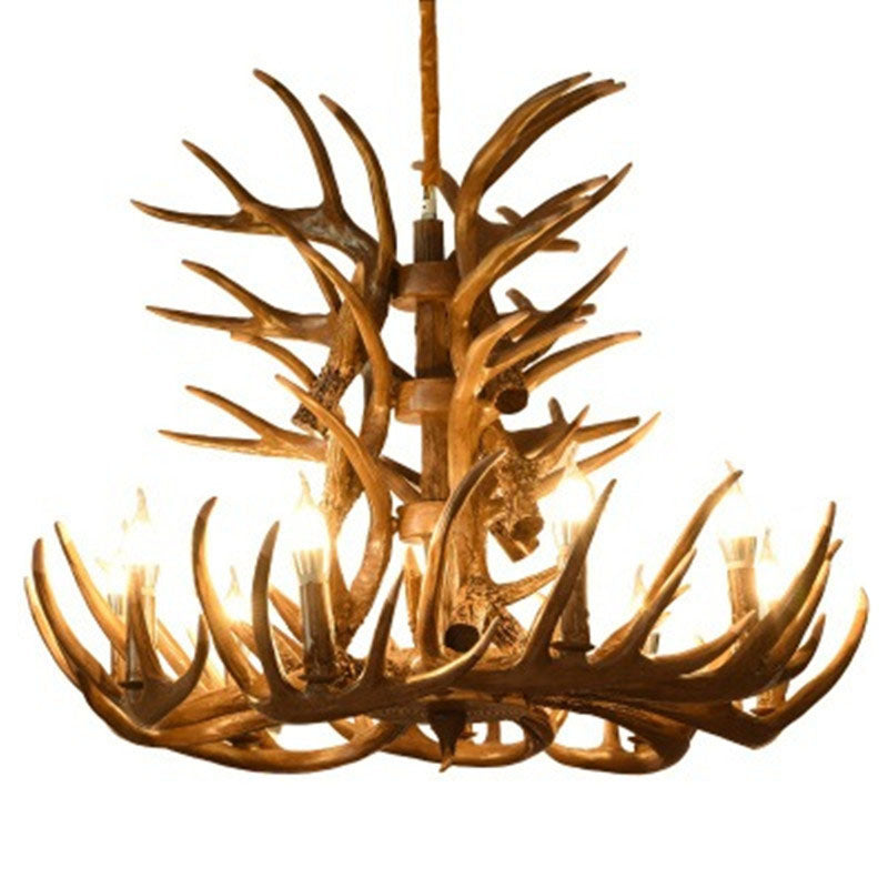 Rustic Deer Horn Chandelier For Living Room - Resin Suspension Lighting Fixture