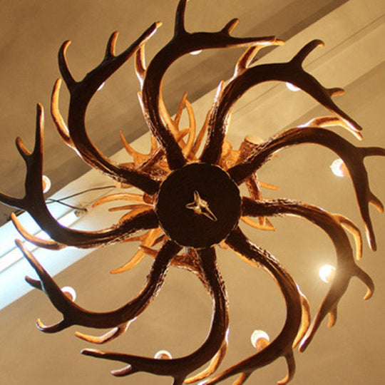 Rustic Deer Horn Chandelier For Living Room - Resin Suspension Lighting Fixture