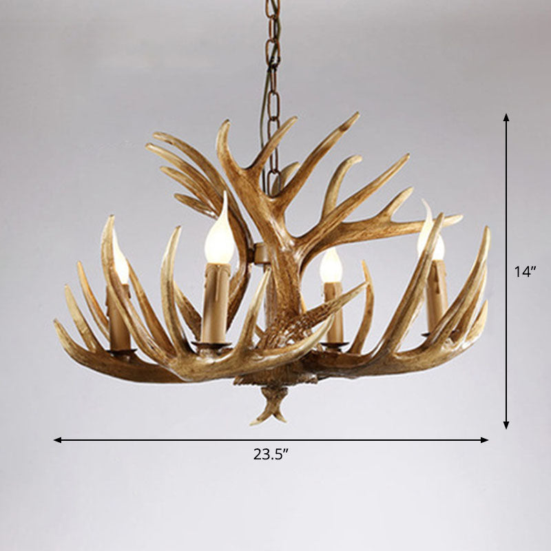 Rustic Deer Horn Chandelier For Living Room - Resin Suspension Lighting Fixture