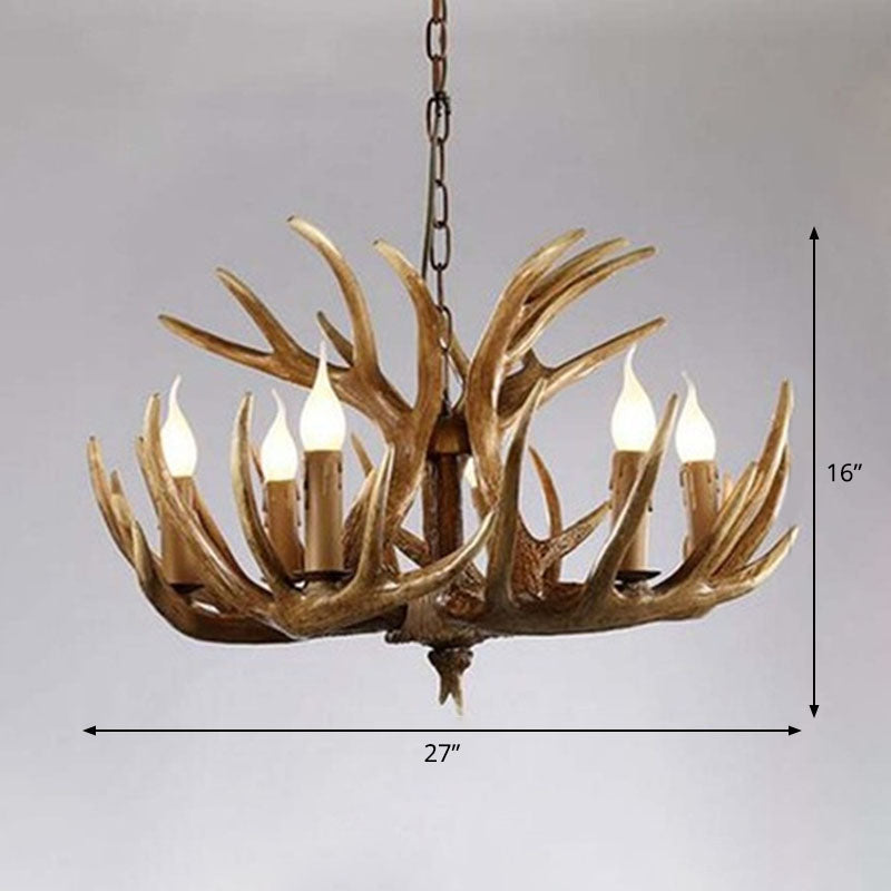 Rustic Deer Horn Chandelier For Living Room - Resin Suspension Lighting Fixture