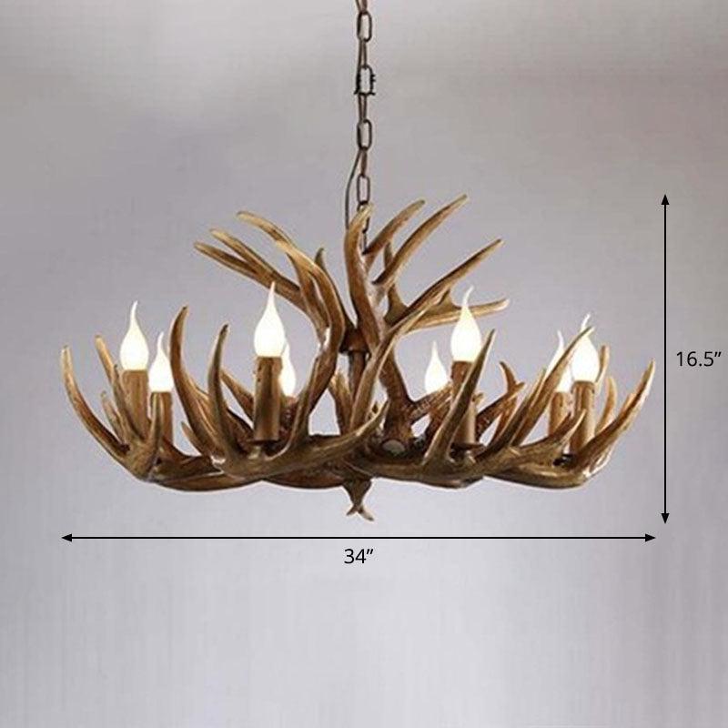 Rustic Deer Horn Chandelier For Living Room - Resin Suspension Lighting Fixture