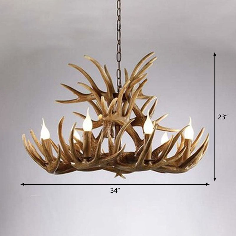 Rustic Deer Horn Chandelier For Living Room - Resin Suspension Lighting Fixture