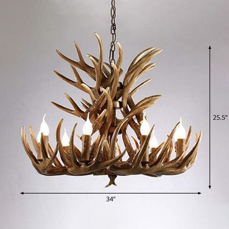 Rustic Deer Horn Chandelier For Living Room - Resin Suspension Lighting Fixture