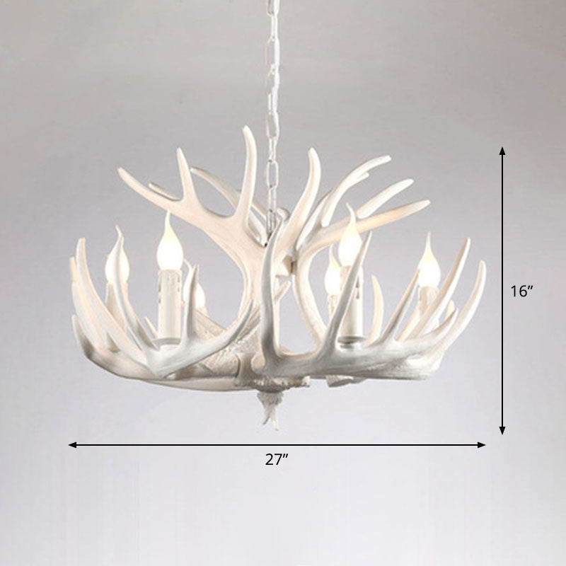 Rustic Deer Horn Chandelier For Living Room - Resin Suspension Lighting Fixture