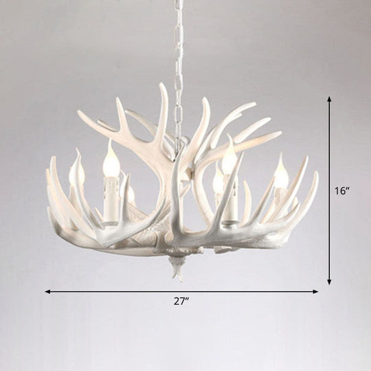 Rustic Deer Horn Chandelier For Living Room - Resin Suspension Lighting Fixture 9 / White