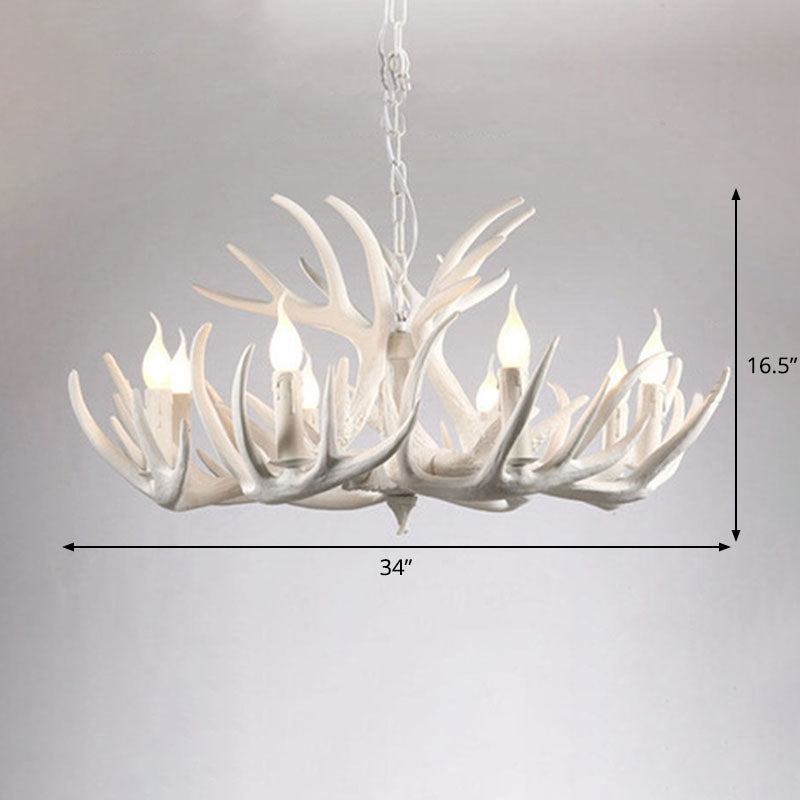 Rustic Deer Horn Chandelier For Living Room - Resin Suspension Lighting Fixture