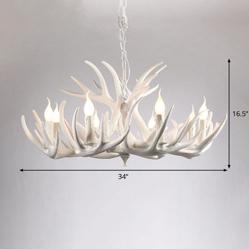 Rustic Deer Horn Chandelier For Living Room - Resin Suspension Lighting Fixture 12 / White