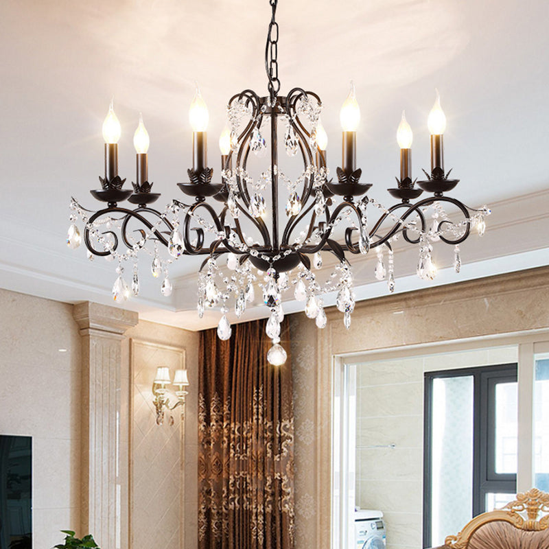 Traditional Black Metallic Pendant Chandelier With Crystal Accents - 6/8 Lights