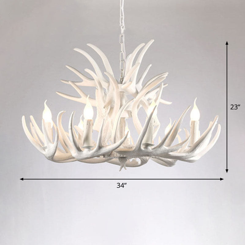 Rustic Deer Horn Chandelier For Living Room - Resin Suspension Lighting Fixture