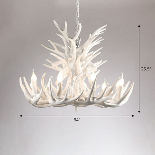 Rustic Deer Horn Chandelier For Living Room - Resin Suspension Lighting Fixture