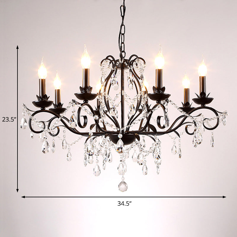 Traditional Black Metallic Pendant Chandelier With Crystal Accents - 6/8 Lights