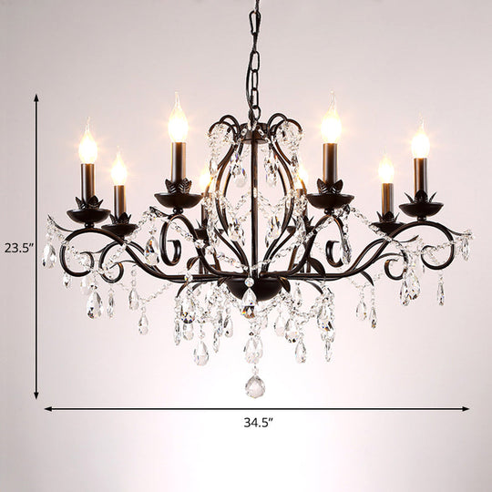 Traditional Black Metallic Pendant Chandelier With Crystal Accents - 6/8 Lights